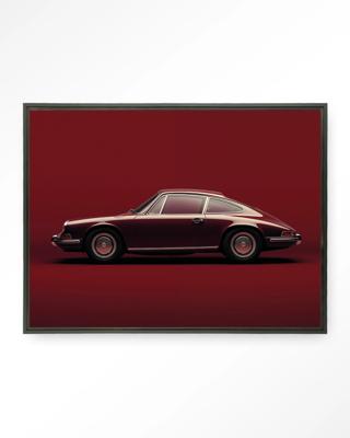 Urban Cotton Wandkleed 'Vintage Porsche Red' 80 x 110cm in Floating Frame - black