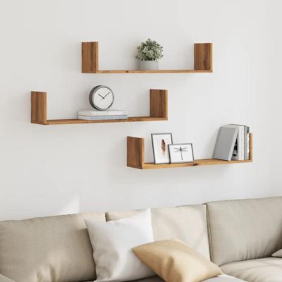 Wandschappen 3 st 80x18x18 cm bewerkt hout artisanaal eiken