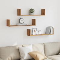 Wandschappen 3 st 80x18x18 cm bewerkt hout artisanaal eiken Wandschappen 3 st 80x18x18 cm bewerkt hout artisanaal eiken