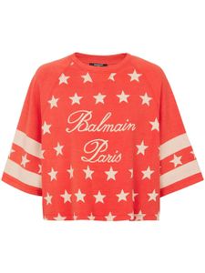 Balmain t-shirt crop en coton à logo imprimé - Rouge