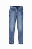 Push-up skinny jeans met bloemen - BLUE - 42 - thumbnail