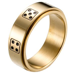 Stalen mannen ring Dobbelsteen spinner Goud-18mm