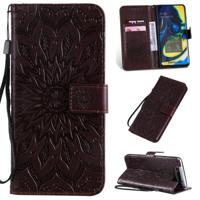 Gedrukt afdrukken zonnebloem patroon horizontale Flip PU lederen case voor Galaxy A80 met houder & kaartsleuven & portemonnee & Lanyard (bruin)