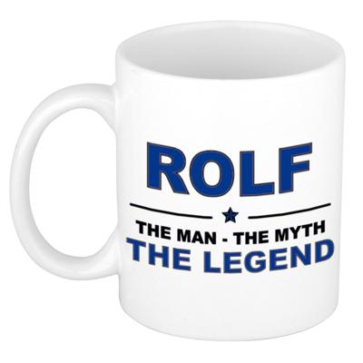 Rolf cadeau mok - man myth legend - naam koffiemok / beker - wit en blauw - 300 ml Rolf cadeau mok - man myth legend - naam koffiemok / beker - wit en blauw - 300 ml