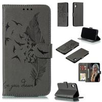 Feather patroon Litchi textuur horizontale Flip lederen draagtas met portemonnee & houder & kaartsleuven voor iPhone XR (grijs)