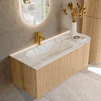Badmeubel Mondiaz Kurve-Dlux | 115 cm | Meubelkleur Oak | Wastafelkleur Glace | Solid surface | Links spoelbak | 1 kraangat
