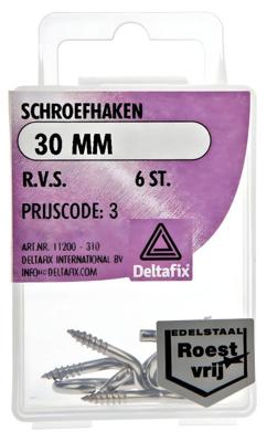 Schroefhaken 30mm rvs 6st - Deltafix