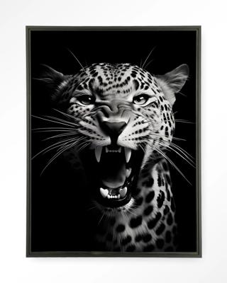 Urban Cotton Wandkleed 'Rawr Cheetah' 145 x 190cm in Floating Frame - black