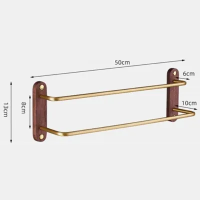 Dubbele Handdoekstang | 50-60 cm | Zwart of Goud/Walnoot | Geborsteld Alufer