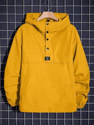 Bon&Bon Men's Loose Fit Hooded Windbreaker Jacket - Dark Green Mustard Yellow / M