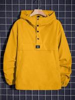 Bon&Bon Men's Loose Fit Hooded Windbreaker Jacket - Dark Green Mustard Yellow / M