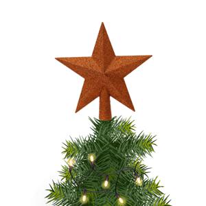 Decoris kerstboom piek - ster - koper/cognac bruin - kunststof - 19 cm