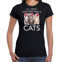 Kitten Kerst t-shirt / outfit All i want for Christmas is cats zwart voor dames