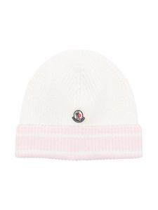 Moncler Enfant bonnet en coton à patch logo - Blanc