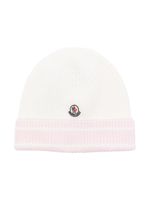 Moncler Enfant bonnet en coton à patch logo - Blanc - thumbnail