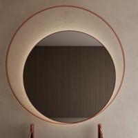 Spiegel Gliss Design Kosmos Koper Rosé Rond met Frame en Indirecte LED Verlichting 140 cm