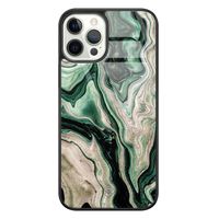 iPhone 12 Pro glazen hardcase - Green waves
