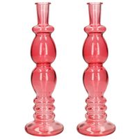 Kaarsen kandelaar Florence - 2x - koraal rood glas - helder - D9 x H28 cm