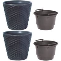Set van 2x kunststof Rato rotan bloempotten/plantenpotten antraciet 19 liter met binnenpot 11 liter