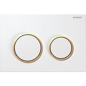 Geberit Omega20 bedieningplaat, 2-toets spoeling frontbediening voor toilet 21.2x14.2cm wit / goud 115085KK1