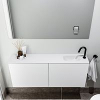 Zaro Polly toiletmeubel 120cm mat wit met witte wastafel met kraangat rechts - thumbnail