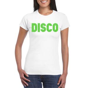 Verkleed T-shirt voor dames - disco - wit - groen glitter - jaren 70/80 - carnaval/themafeest