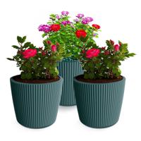 Plantenpot/bloempot Buckingham - 3x - buiten/binnen - kunststof - zeeblauw - D17 x H15 cm