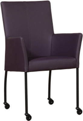 Donkerpaarse leren moderne eetkamerstoel Comfort - poot rond zwart met wiel - Toledo Leer Merlin (donkerpaars leer)
