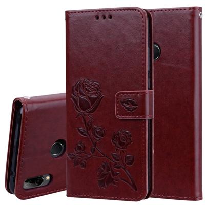 Rose reliëf horizontale Flip PU lederen draagtas voor Huawei Y9 (2019) met houder & kaartsleuven & portemonnee (bruin)