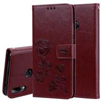 Rose reliëf horizontale Flip PU lederen draagtas voor Huawei Y9 (2019) met houder & kaartsleuven & portemonnee (bruin)
