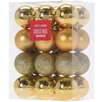 24x Gouden mini kerstballen 3 cm kunststof mat/glans/glitter - thumbnail