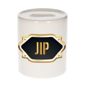 Naam cadeau spaarpot Jip met gouden embleem