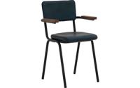Goossens Eetkamerstoel Chaplin blauw leer met armleuning, urban industrieel