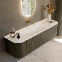 Badmeubel Mondiaz Kurve-Dlux | 160 cm cm | Meubelkleur Shadow | Wastafelkleur Ostra | Solid surface | Wasbak midden spoelbak | Zonder kraangat(en)