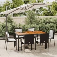 7-delige Tuinset met kussens poly rattan zwart