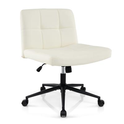 Bureaustoel met Wielen Gestoffeerde Bureau Stoel in Kunstleer met Oversized U-Vormige Zitting in Hoogte Verstelbaar Beige/Bruin