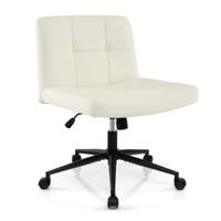 Bureaustoel met Wielen Gestoffeerde Bureau Stoel in Kunstleer met Oversized U-Vormige Zitting in Hoogte Verstelbaar Beige/Bruin