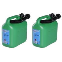 Jerrycan voor brandstof - 2x - 5 liter - groen - incl. schenktuit