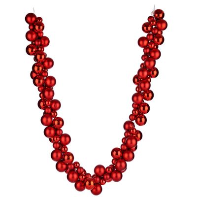 Kerstboom guirlande/slinger met kunststof kerstballen rood 140 cm