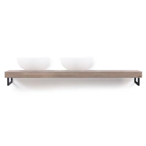 Looox Wooden Base Shelf solo 160 cm, eiken old grey, handdoekhouders mat zwart