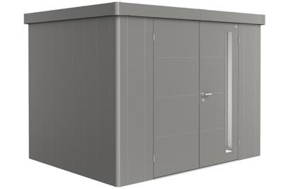 Biohort Metalen tuinhuis Neo - Dubbele deur - Kwartsgrijs - 2C (292x236 cm)- Plat dak- Metaal- Biohort