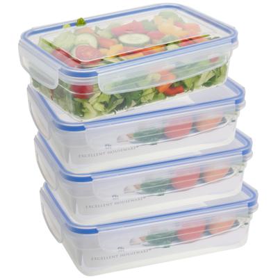 Vershoudbakje - 4x - 1400 ml - transparant - kunststof - 23 x 16 x 6,5 cm - Luchtdicht afgesloten Vershoudbakje - 4x - 1400 ml - transparant - kunststof - 23 x 16 x 6,5 cm - Luchtdicht afgesloten