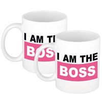 2x stuks I am the boss mok / beker roze 300 ml - thumbnail