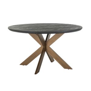 Richmond Ronde Eettafel Blackbone Brass, Eikenhout en Staal, Ø140cm - Zwart