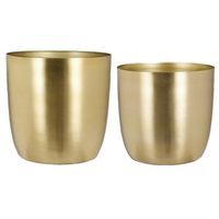 Plantenpot/bloempotten set - 2x stuks - metaal - goud - D22 en D24 cm