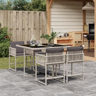 5-delige Tuinset met kussens poly rattan lichtgrijs