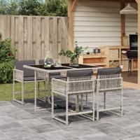 5-delige Tuinset met kussens poly rattan lichtgrijs