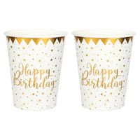 Verjaardag feest bekertjes happy birthday - 20x - wit - karton - 270 ml