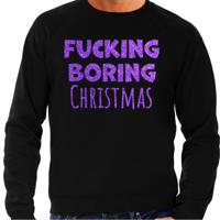 Foute Kersttrui/sweater voor heren - Boring Christmas - zwart - glitter paars