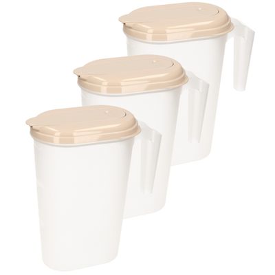 3x stuks waterkan/sapkan transparant/taupe met deksel 1.6 liter kunststof